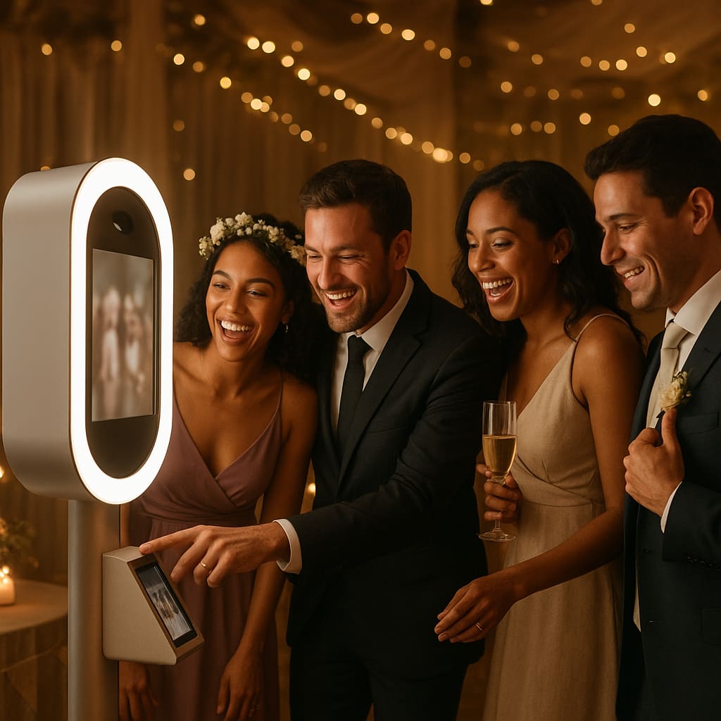 Fotobox bei einer Feier mit Gästen in stimmungsvoller Eventatmosphäre